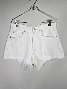 Agolde Parker Cut Off Denim Shorts - Frayed Hem High-Rise In Color White Size 26